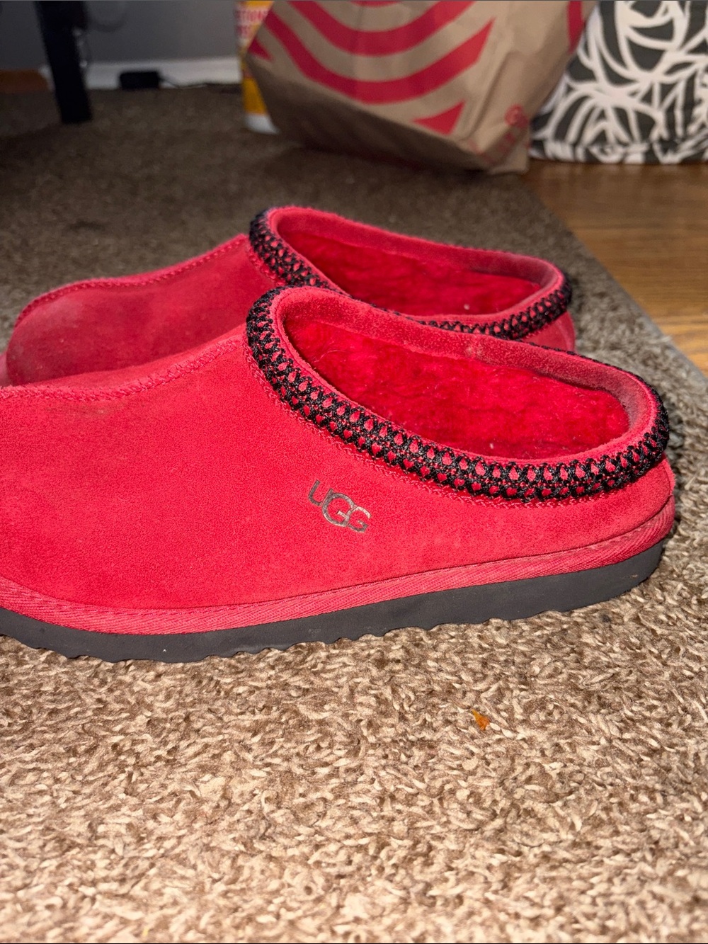 UGG Women's Red Suede Slip-On Mule Slippers